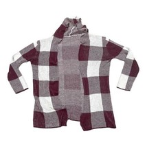 Wool Blend Cardigan Made Italy Hooded Women’s Sweater Open Front Jacket Plaid - $39.26