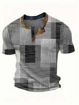 New Men&#39;s Vintage Denim Printed V-Neck Short Sleeve Fashion Regular Fit ... - $39.99