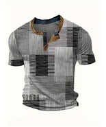 New Men&#39;s Vintage Denim Printed V-Neck Short Sleeve Fashion Regular Fit ... - $39.99