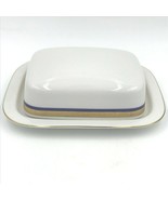 Vintage Scherzer Wide Butter Dish Blue Gold Encrusted Band Cook O Matic DH4 - £35.34 GBP