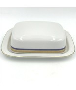 Vintage Scherzer Wide Butter Dish Blue Gold Encrusted Band Cook O Matic DH4 - £29.86 GBP