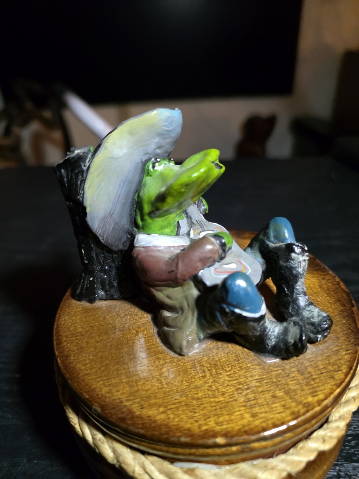 *READ 1979 Frog Cowboy Music Box Annette Little Original Sculpture Enesco Japan Item image 4