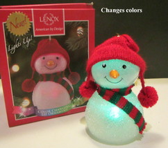 Lenox Christmas Ornament Wonderball Snowman Red Knit Hat Color Changing Lite - $23.95
