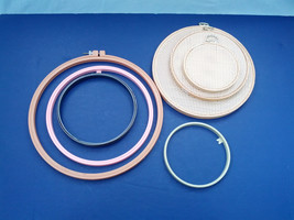 Embroidery hoop mixed lot plastic metal and wood with woven centers - £16.76 GBP