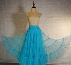 WATER-BLUE Sparkly Tulle Maxi Skirt Women Custom Plus Size Tulle Skirt image 2