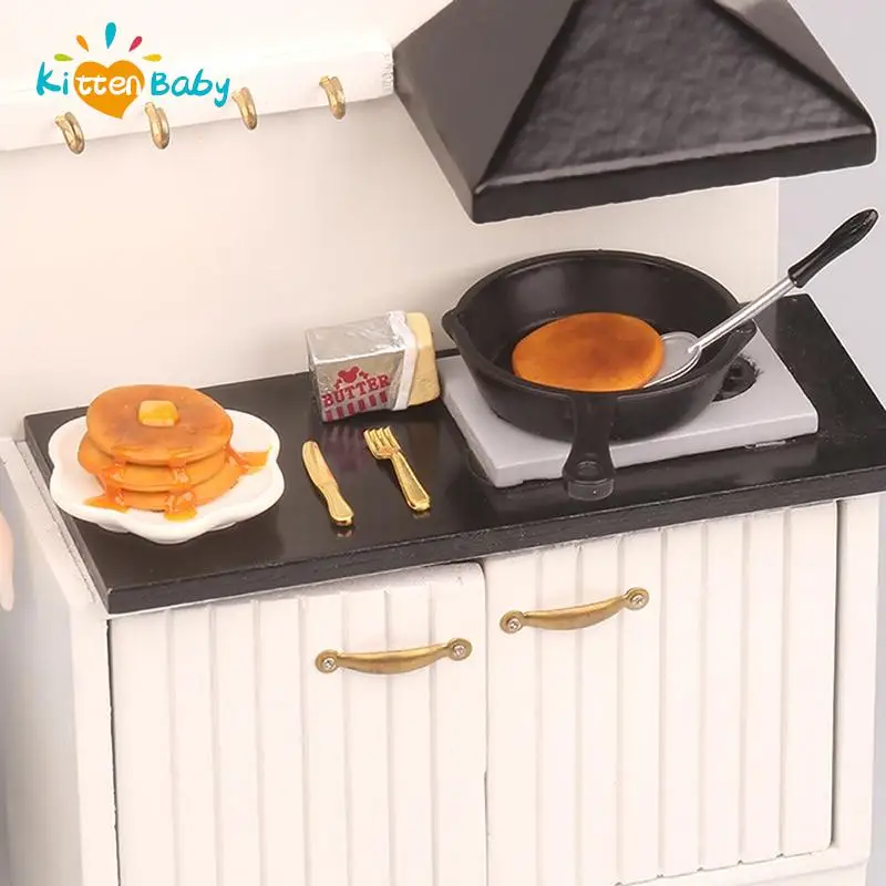 1/12 Handmade Clay Mini Muffins Iron Pan Fork Butter Pancake Miniature Dollhouse - £8.52 GBP+