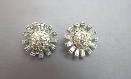 Vintage Rhinestone Earrings Early Designer Art Deco Pat No Bagette Petals Clip - £23.69 GBP