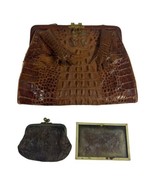 1920s Vintage Brown Alligator Kisslock Clutch Leather Purse Mirror Coin ... - £95.73 GBP