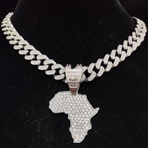 Men Women Hip Hop Iced Out Bling Map of Africa Pendant Necklace with 13mm Cuban  - £35.78 GBP