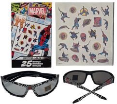 Marvel Spider-Man Boys UV Protection Sunglasses &amp; 25 Temporary Tattoos S... - $12.86