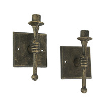 Set of 2 Antique Bronze Finish Cast Iron Torchbearer Wall Sconce Candle Holders - £31.81 GBP
