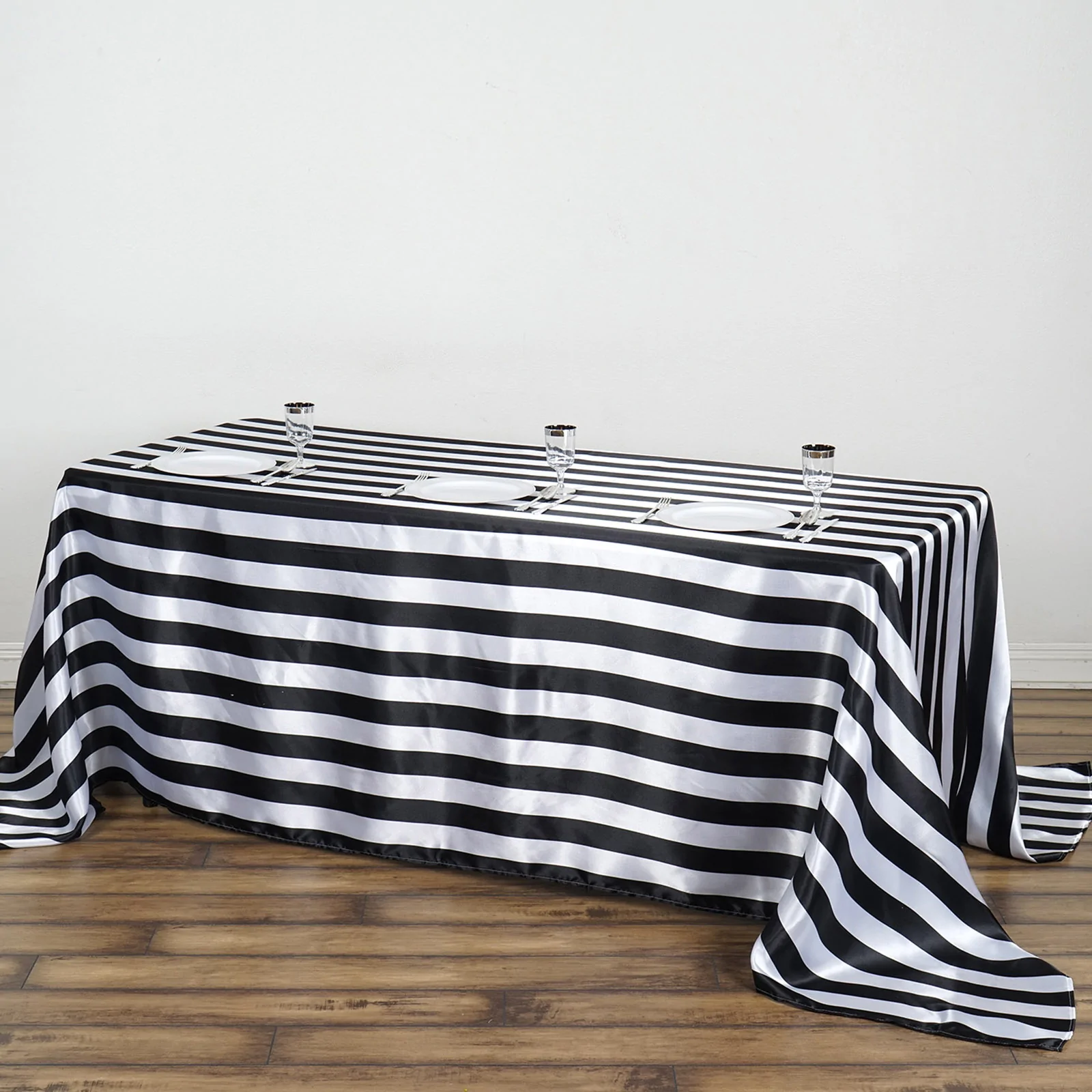 Black - 90&quot;x132&quot; Rectangle Tablecloth Stripe Satin Seamless Tablecloth W... - $40.28
