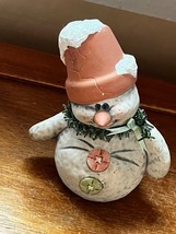 Handpainted Cute Snowman w Cracked Terra Cotta Planter Pot Hat Holiday F... - $11.29