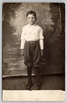 Sweet young Boy in Knickers Faux Forest Backdrop Studio Photo Postcard A28 - £10.38 GBP