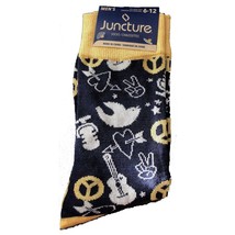 New Funky Retro Novelty Peace Love Rock &amp; Roll Socks Punk Hippie Music-Blue Gold - £3.63 GBP