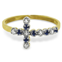 14K Solid Gold 1/4 Carat Cross Ring Diamond Sapphire Genuine Gemstone Size 5-11 - £277.33 GBP