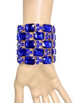 2.5&quot; Wide Royal Blue Crystals Luxurious Chunky Oversized Bracelet Drag Queen - £26.57 GBP