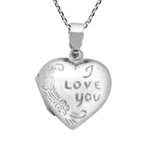 Romantic Heart Locket 'I Love You' Inscribed Sterling Silver Necklace - £13.88 GBP