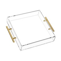 12X12 Clear Acrylic Serving Tray With Gold Handle, Clear Square Plastic Serving  - £36.37 GBP