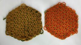 Knit Hexagon Shaped Set Crochet Hot Pad Potholder Pot Holder Orange Brown Green - £7.17 GBP