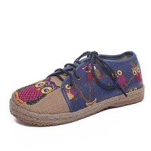 COOTELILI Oxford Flat Shoes Women Loafers Flax Slip on Round toe Owl Print Breat - £22.98 GBP
