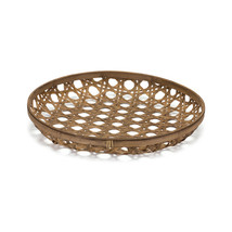 22&quot; Brown Bamboo Weave Round Wood Tray - £66.16 GBP