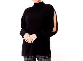 Isaac Mizrahi Split Sleeve Pullover Mock Neck Sweater- Black, Large - £22.58 GBP