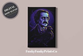 PRINTABLE wall art, Edgar Allen Poe &amp;  Raven Black Light style | Downloa... - £2.72 GBP