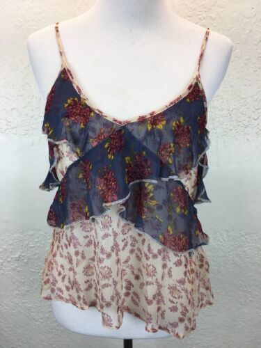 Primary image for #S3 NEW Free People Sz S Sheer Boho Floral Sleeveless Tiered Tank Top