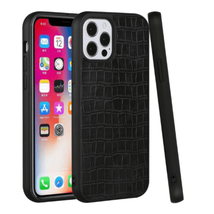 Hard PU Leather Croc Design Hybrid Case Cover Black For iPhone 14 Plus - £5.99 GBP