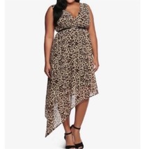 TORRID Sleeveless Surplice Leopard Print Asymmetrical Hem Midi Dress Siz... - £29.55 GBP