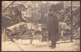 Policeman &amp; Laborer at Disaster Scene RPPC 1920s Real Photo Postcard - $12.75