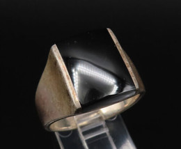 925 Silver - Vintage Minimalist Inlaid Black Onyx Signet Ring Sz 10 - RG... - $80.50