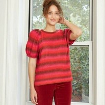 Universal Thread Women&#39;s Short Sleeve Crewneck Pullover Sweater Red Medium NWT - £7.57 GBP