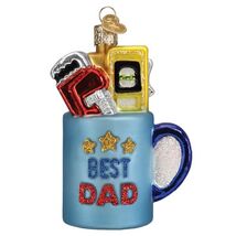 Old World Christmas Best Dad Mug Glass Tree Ornament 4 Inch FREE BOX 32544 - $18.98