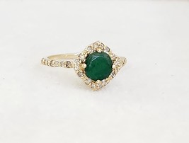 Round Brilliant Emerald Ring Yellow Gold, 14 K (1.10ct) with Diamond Accents - £398.80 GBP