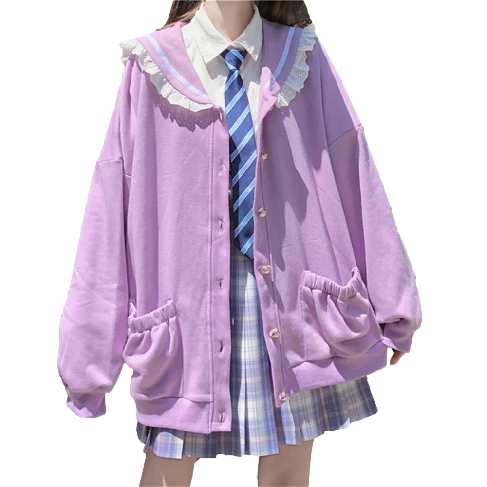 Kawaii Sweatshirt Women  Sailor Collar Cute Jacket Autumn Harajuku Top Fashion J - £129.23 GBP