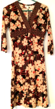 En Focus studio dress women size 6 brown, orange, tan flower print 3/4 s... - $9.90