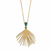 16&quot;+2 Green Pear Cut Simulated Diamond Wire Fan Necklace 14K Yellow Gold Finish - £105.42 GBP
