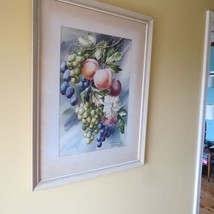 Large Vtg Watercolor S Till Life Fruit Grapes. Floral Painting Signed 1940s-50’s - £89.06 GBP