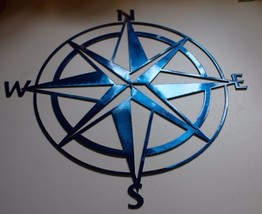 Nautical Compass Rose - Metal Wall Art - Metallic Blue 20&quot; - £38.07 GBP