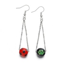 Adybug cat drop earrings girls trendy jewelry red black round bead glass beautiful cute thumb200