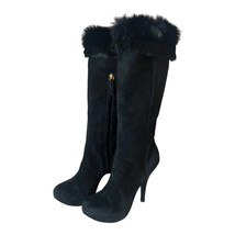 Giuseppe Zanotti Design Black Fur Shearling Leather Knee High Boots Size 37 - £200.96 GBP