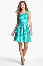 Taylor Print Fit &amp; Flare Dress Sz 6 Blue Green - $61.68