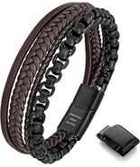 Men&#39;s Leather and Stainless Steel Bracelet - Stylish Accessory for Men - $31.13