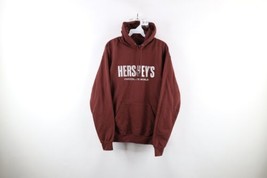 Vintage 90s Mens Medium Faded Spell Out Hersheys Chocolate World Hoodie Brown - £36.98 GBP