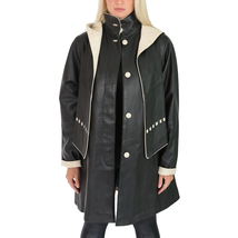 DR271 Women’s Parka Leather Coat Black Beige With Scarf Dress - £211.93 GBP