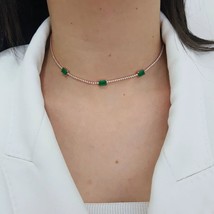 6Ct Emerald Cut Simulated Emerald Choker Necklace in 14K Rose Gold Over - 16" - $179.99