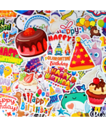 50 PCS Happy Birthday Sticker Pack, Balloon Cake Party Stickers, Holiday... - £10.79 GBP