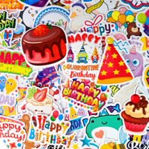 50 PCS Happy Birthday Sticker Pack, Balloon Cake Party Stickers, Holiday Decals - £10.79 GBP